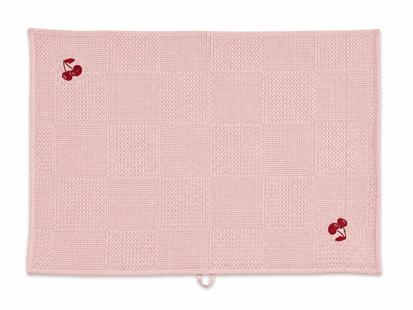 Embroidered Cherry Waffle-Weave Kitchen Hand Towel