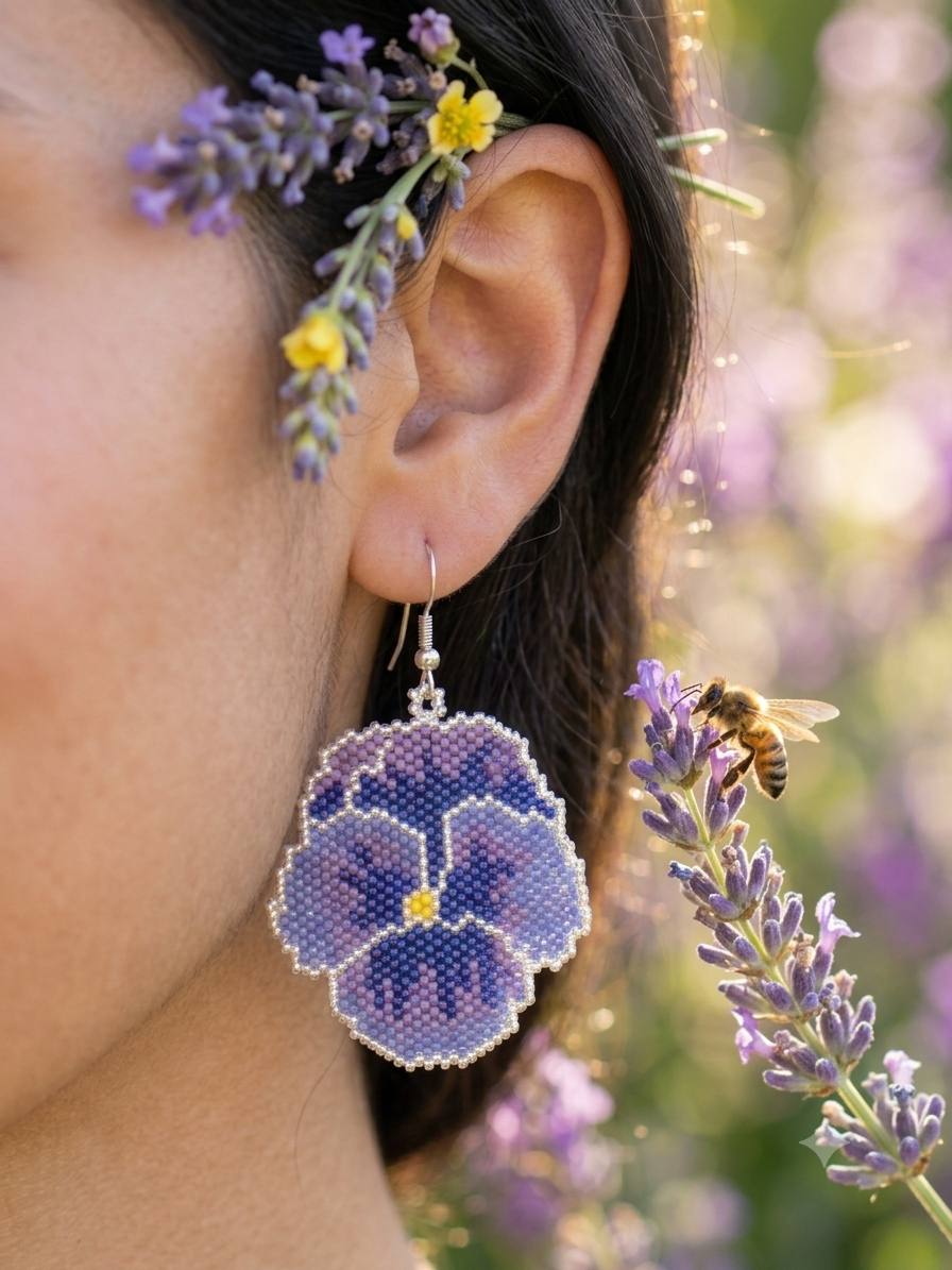 Handcrafted Purple Floral Drop Earrings
