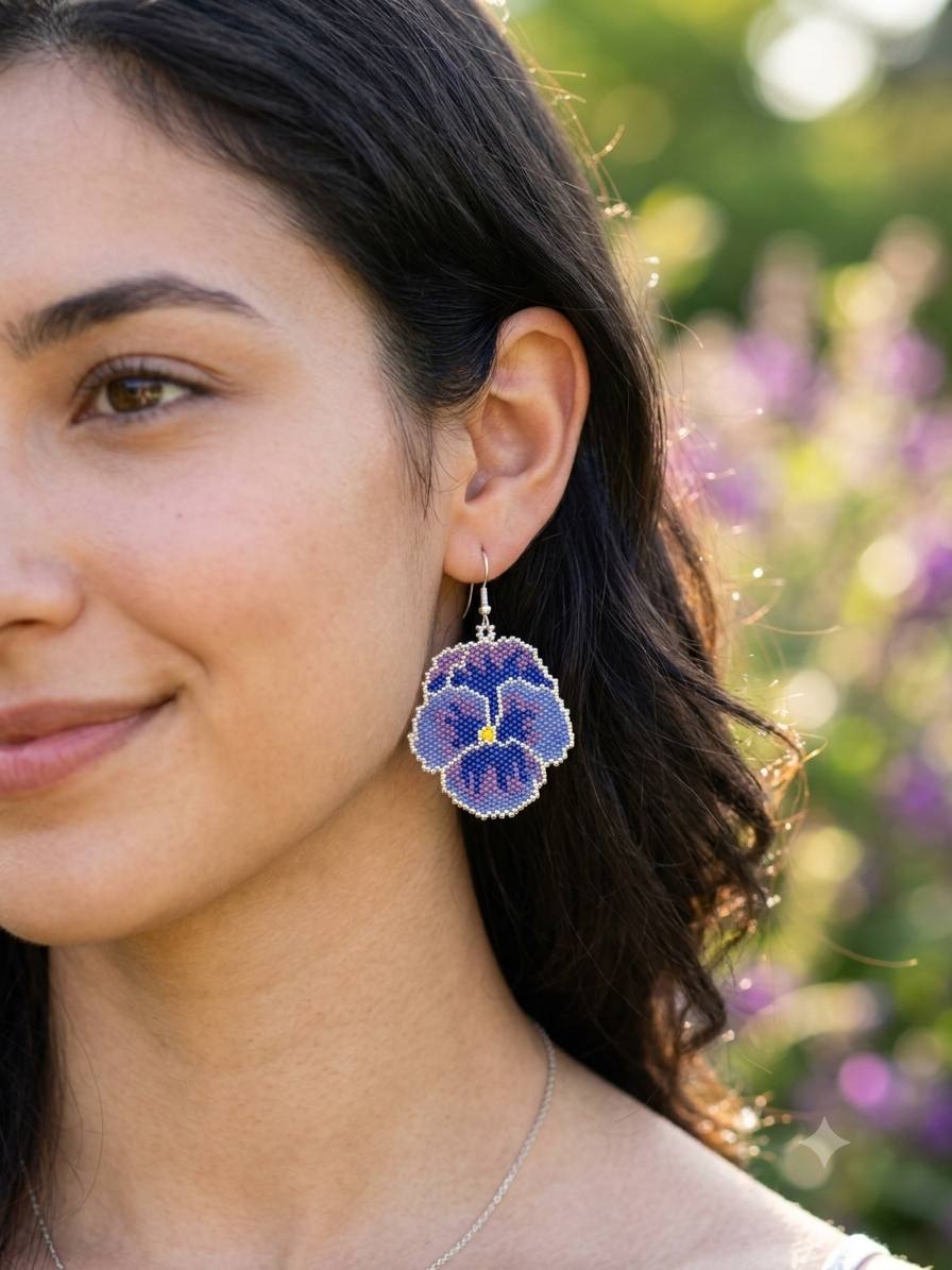 Handcrafted Purple Floral Drop Earrings 3