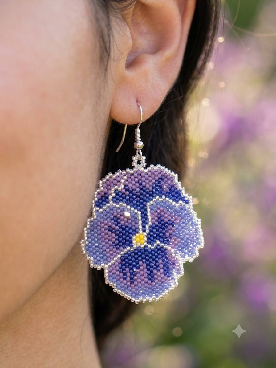 Handcrafted Purple Floral Drop Earrings 2