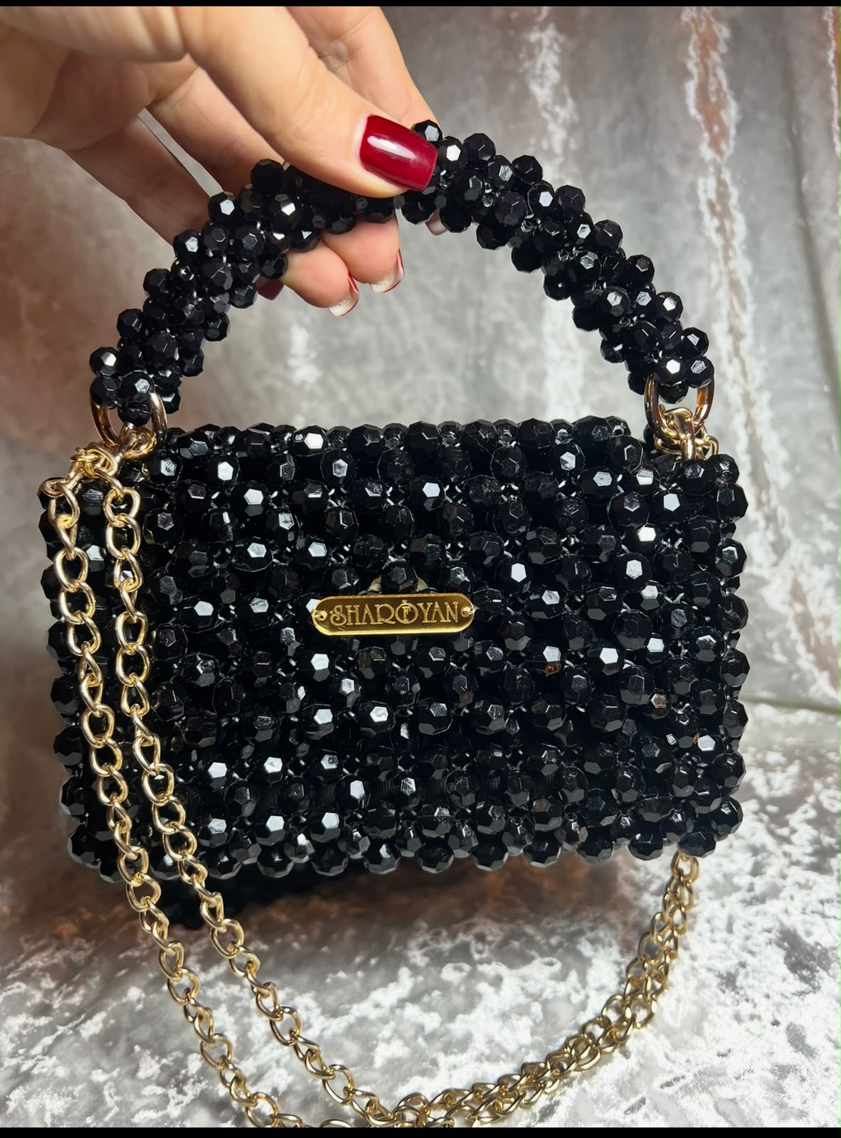 Elegant Black Beaded Evening Bag