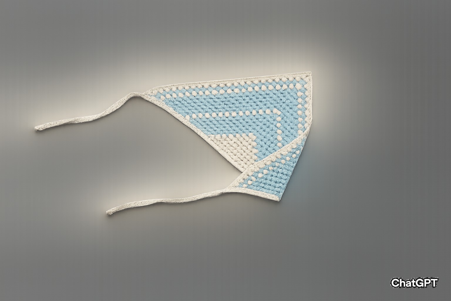 Blue & Beige Crochet Bandana - Vintage Cotton Headscarf