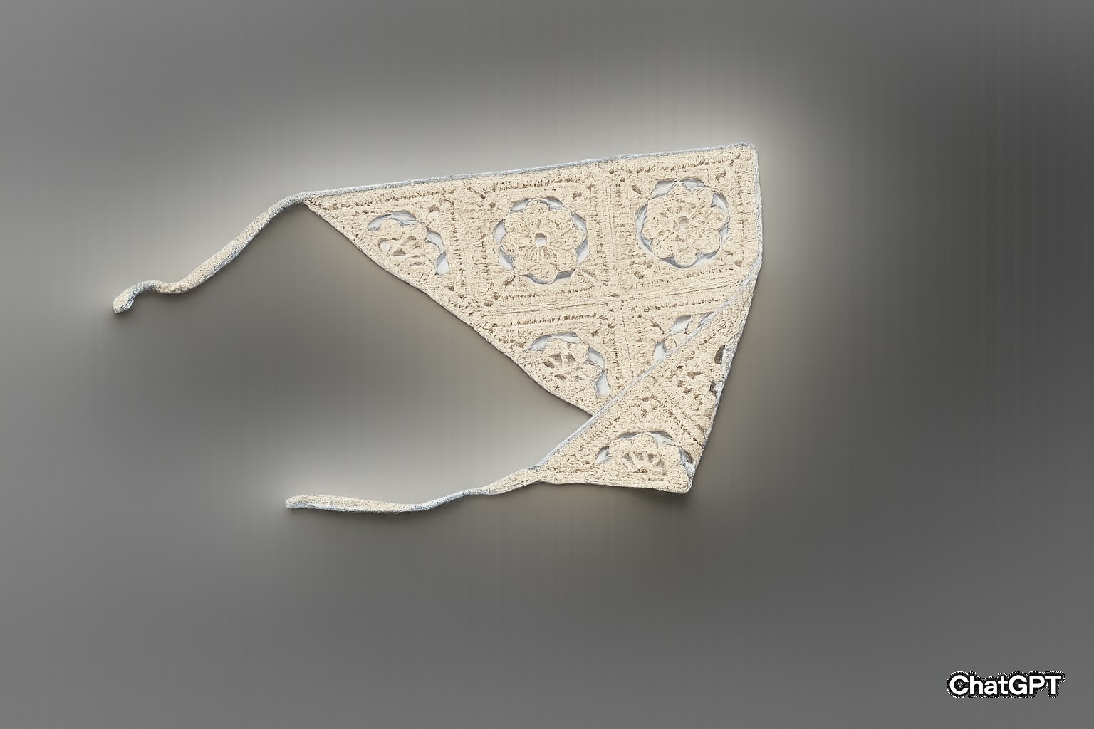 Beige Crochet Bandana - Vintage Cottagecore Headscarf