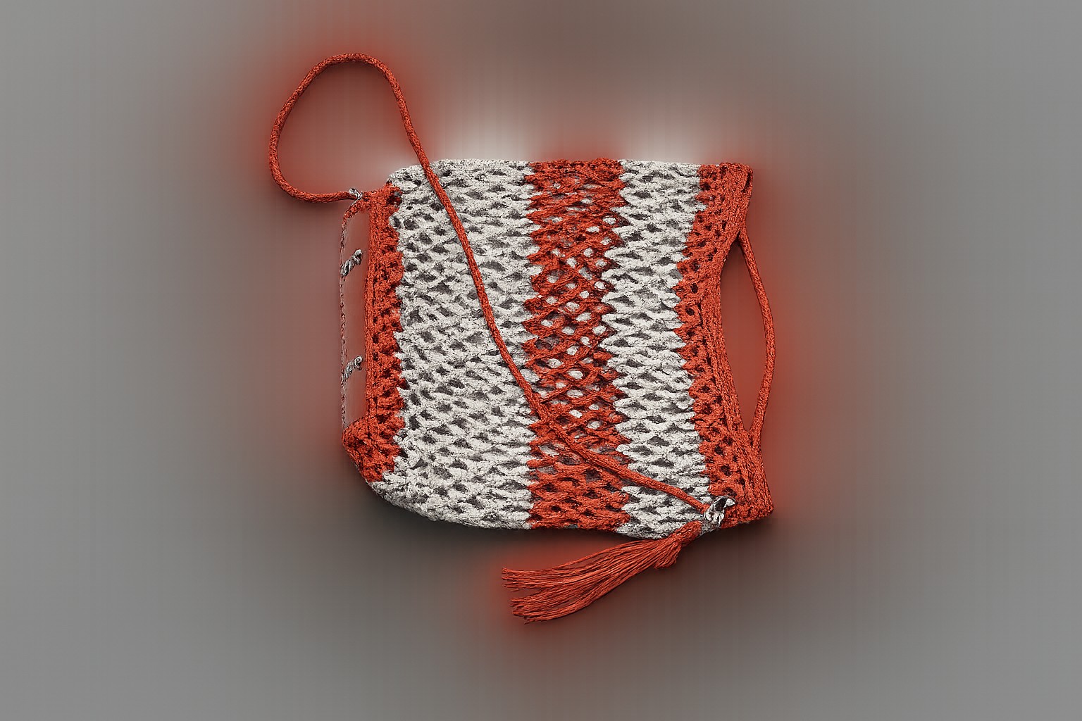 Orange & Blue Handcrafted Crochet Net Tote Bag with Leather Base
