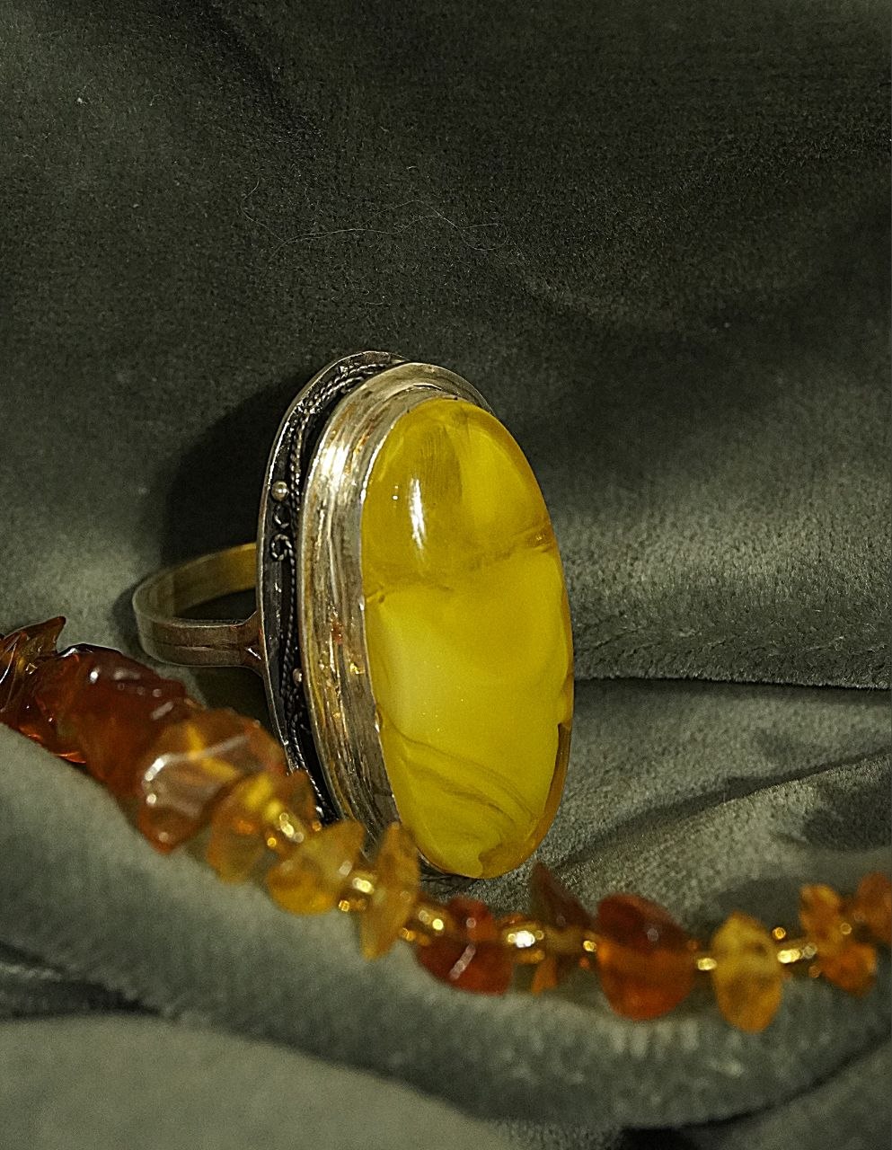 One-of-a-Kind Natural Amber Silver Ring