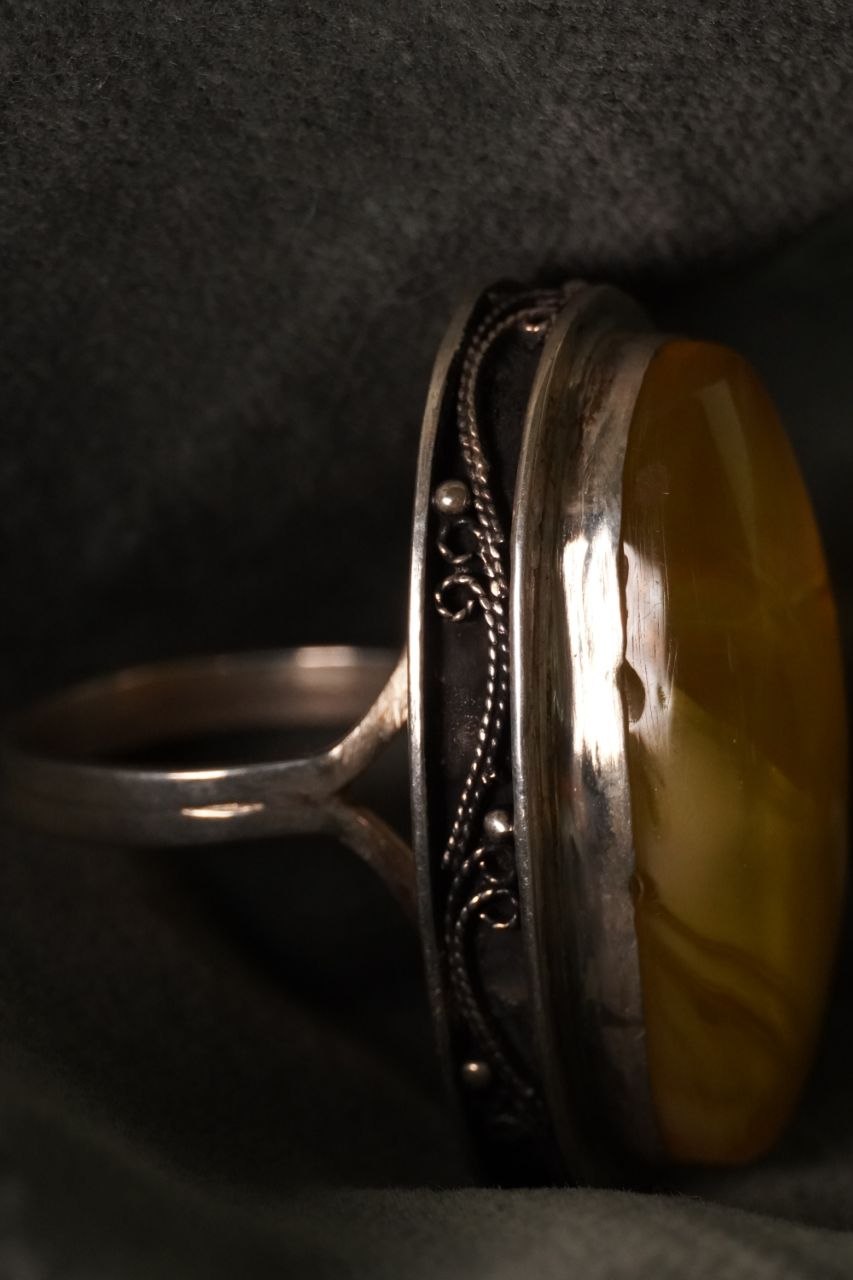 One-of-a-Kind Natural Amber Silver Ring 2