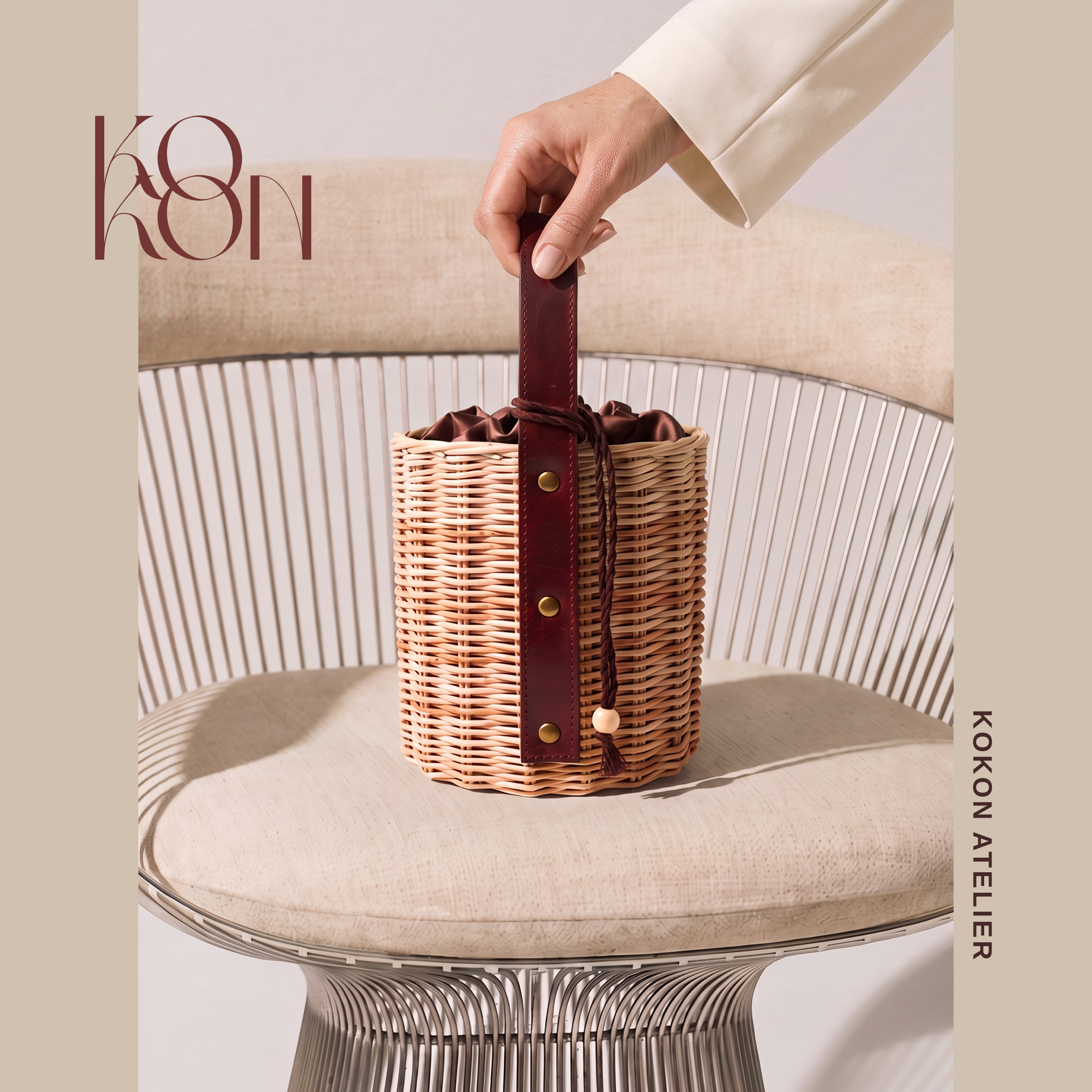 Handcrafted Paper Wicker Cylindrical Bag "Kokon"