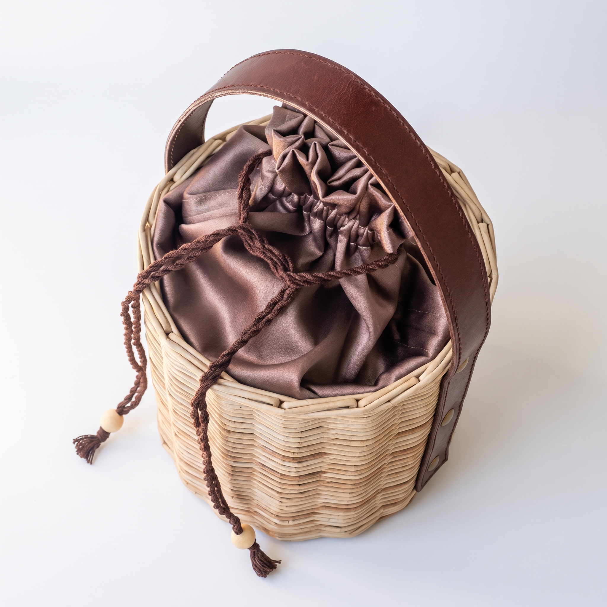 Handcrafted Paper Wicker Cylindrical Bag "Kokon" 4