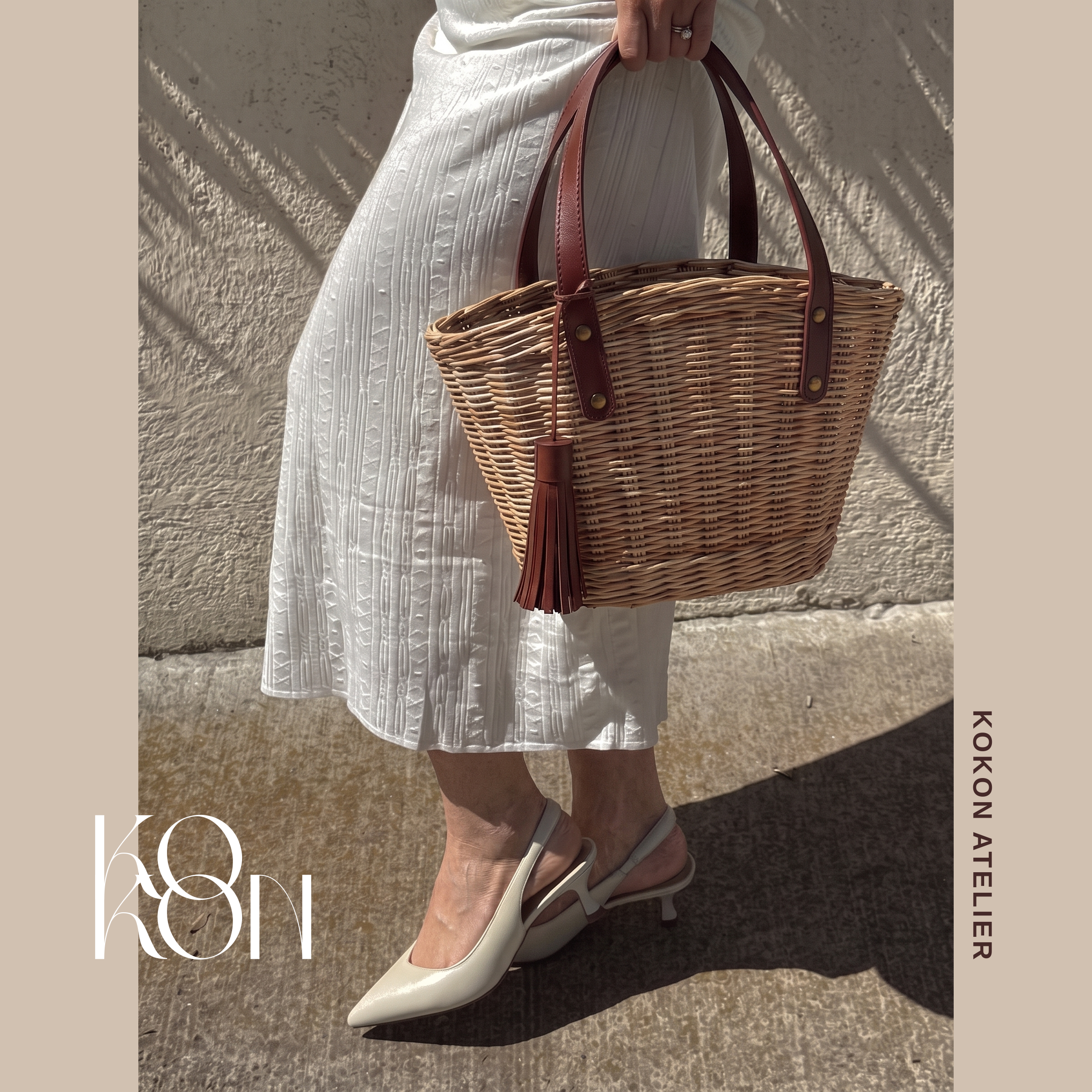 Handcrafted Paper Wicker & Leather Bag "Lilia"