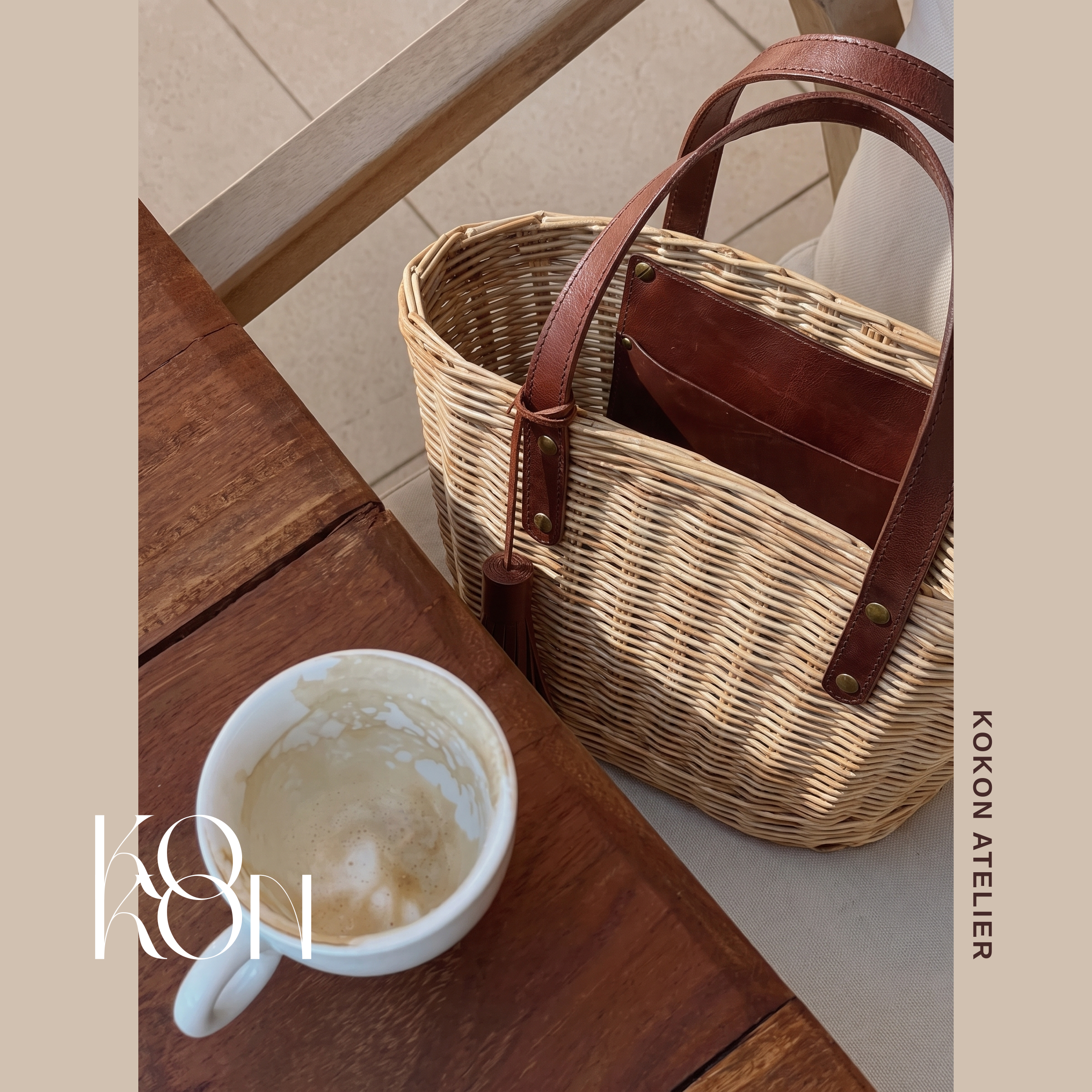 Handcrafted Paper Wicker & Leather Bag "Lilia" 2