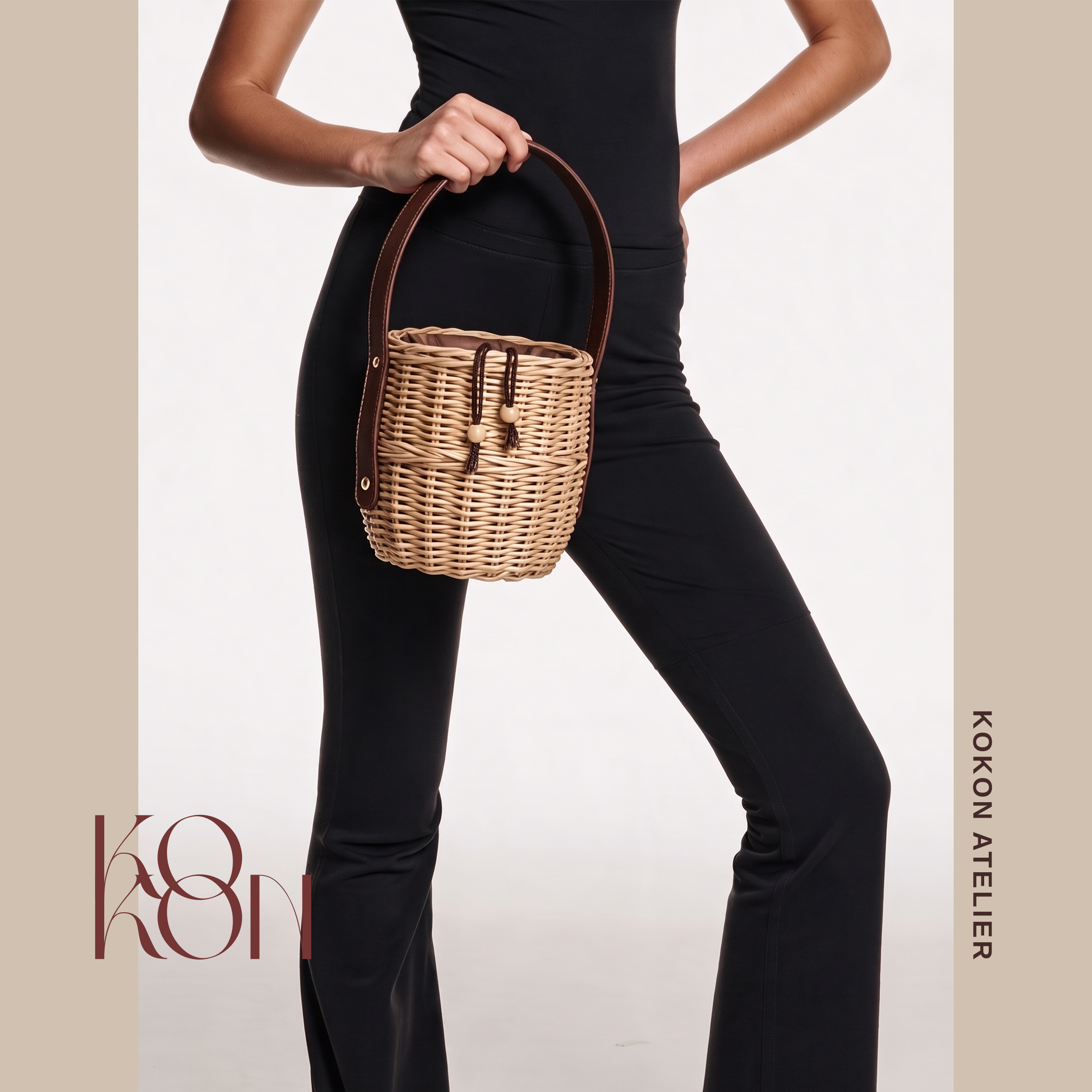 Handcrafted Paper Wicker Cylindrical tote Bag "Kokon" 2