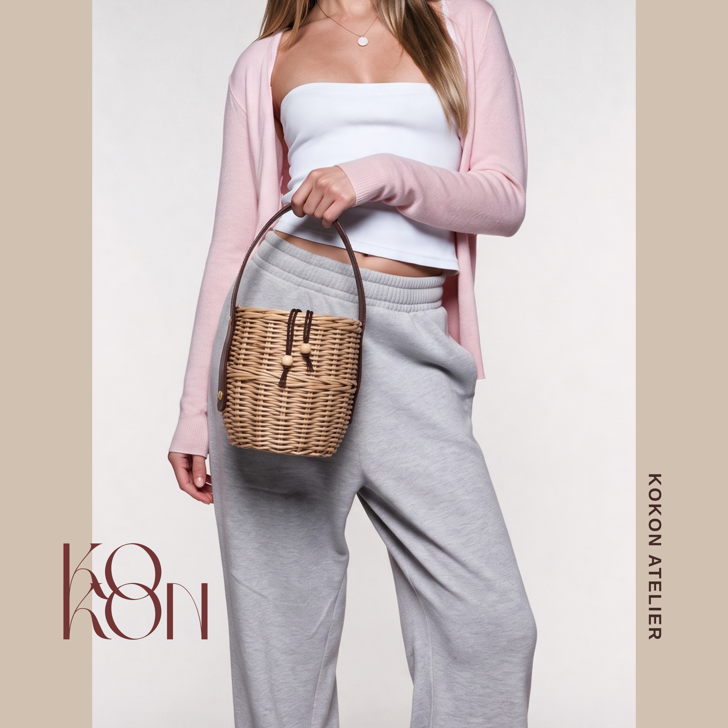Handcrafted Paper Wicker Cylindrical tote Bag "Kokon"