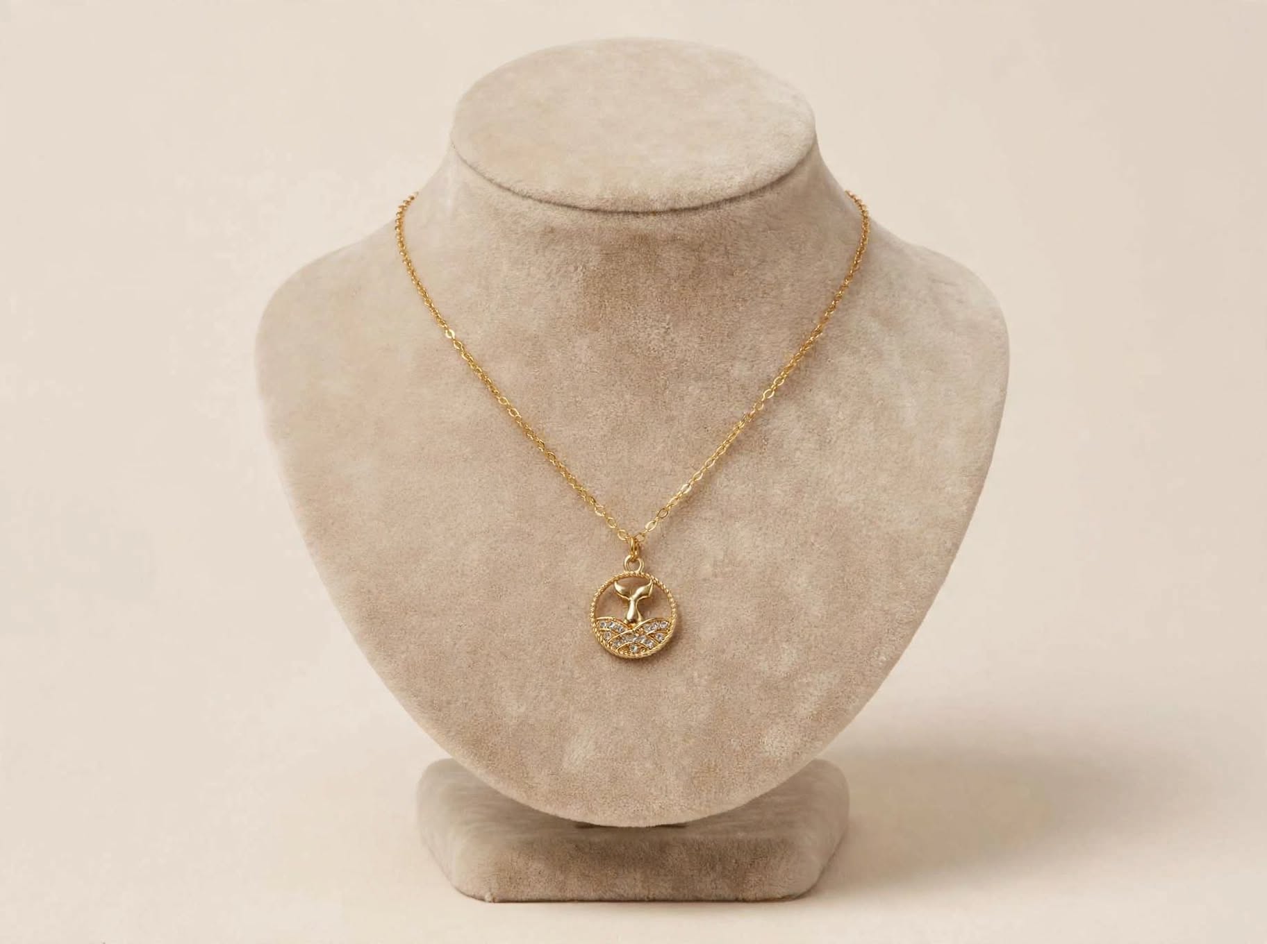 Elegant Gold Whale Tail Crystal Necklace