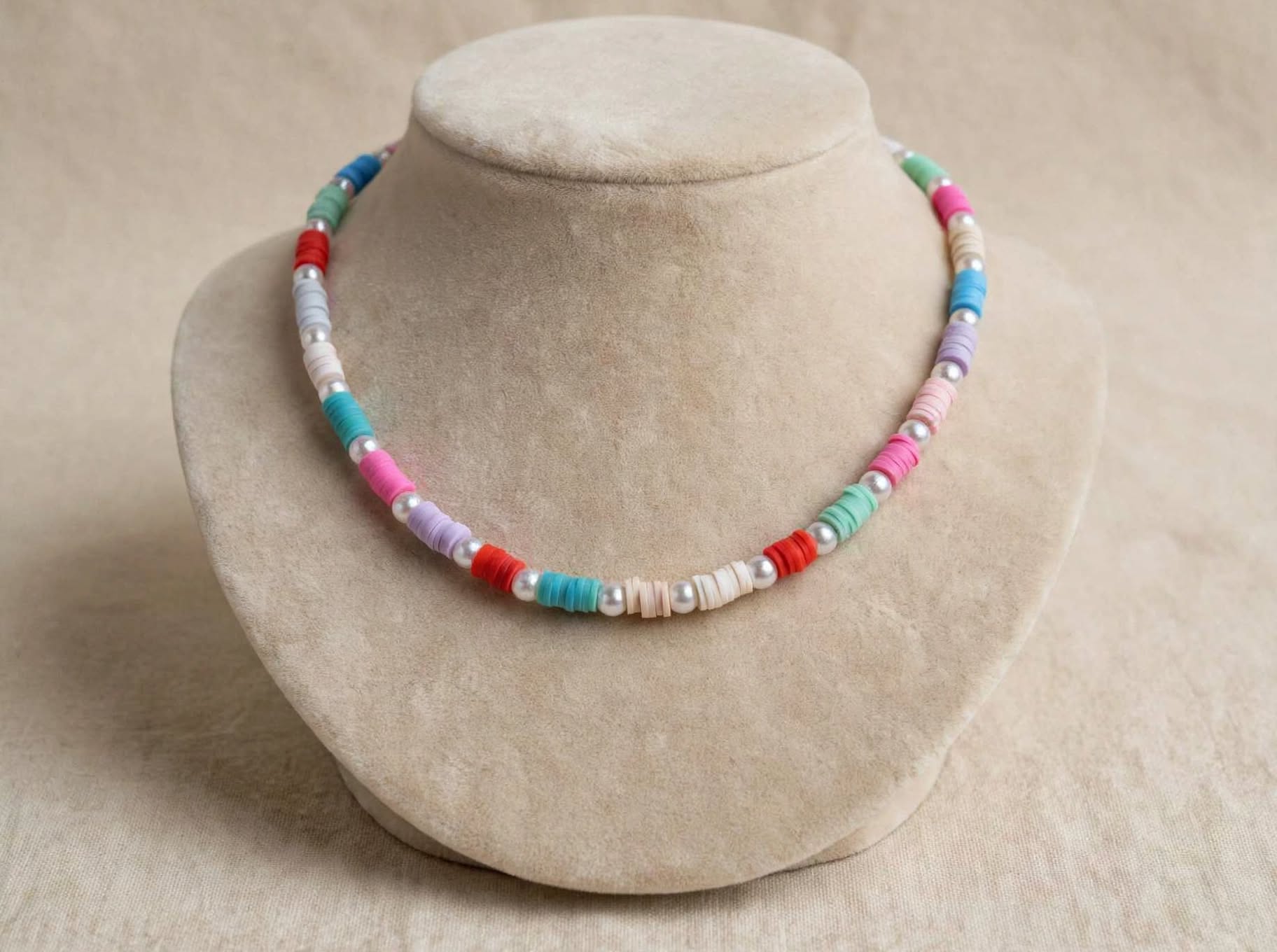 Colorful Summer Rainbow Heishi & Pearl Necklace