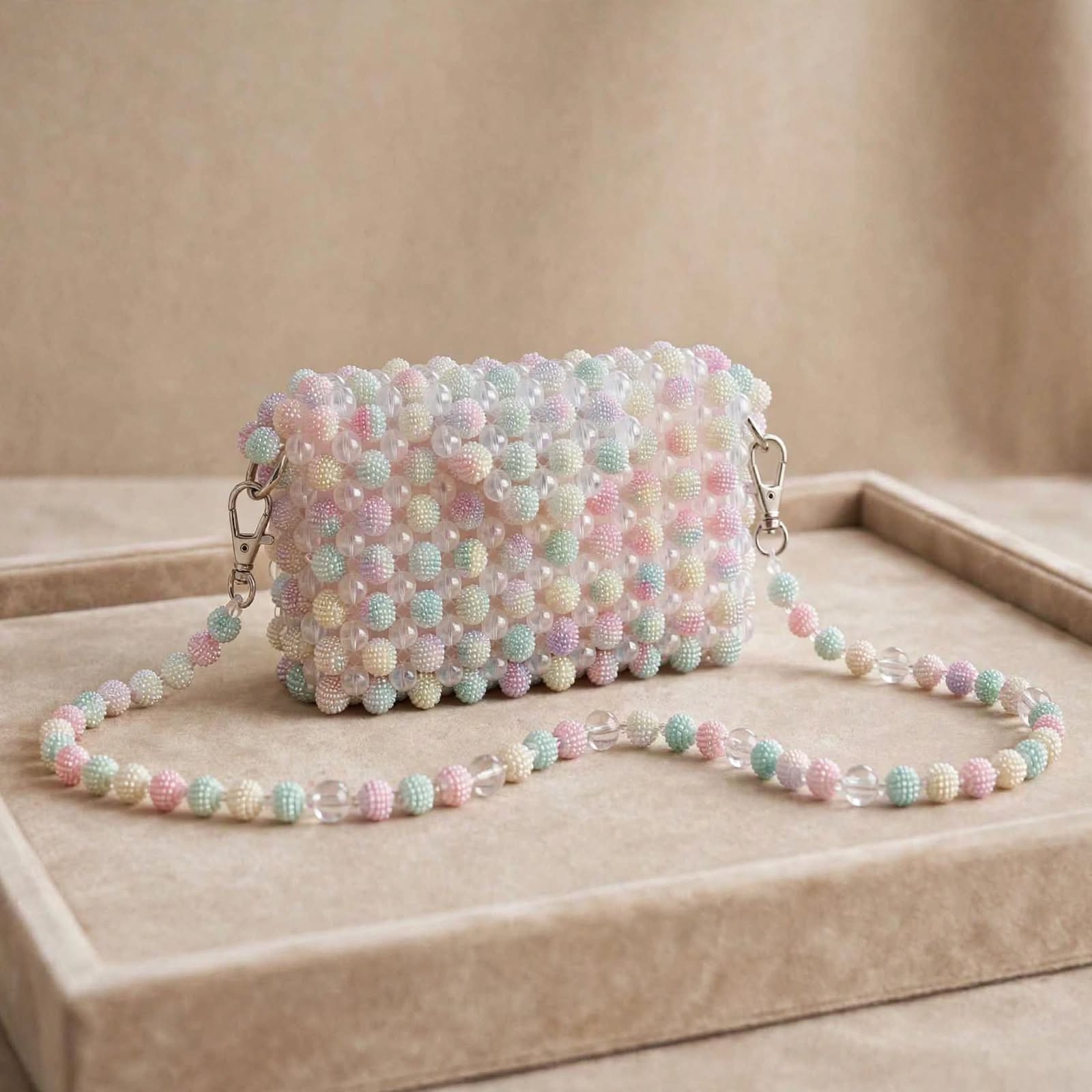 Pastel Rainbow Beaded Crossbody Bag