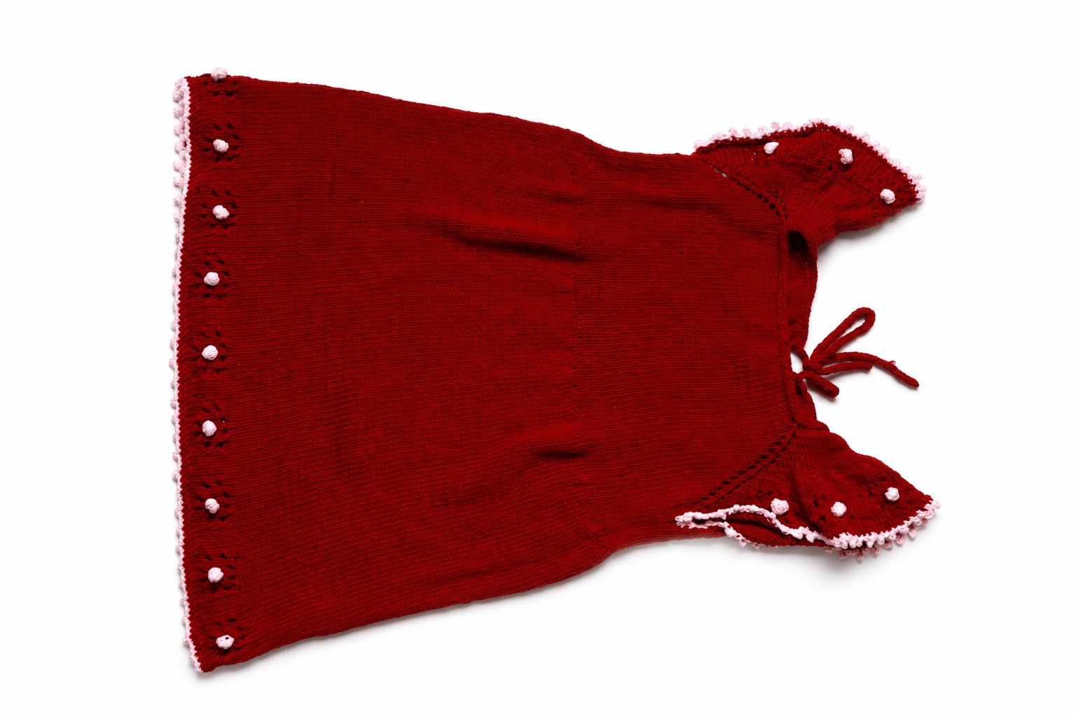 Red Hand-Knitted Eco-Cotton Bordeaux Baby Dress | gish art