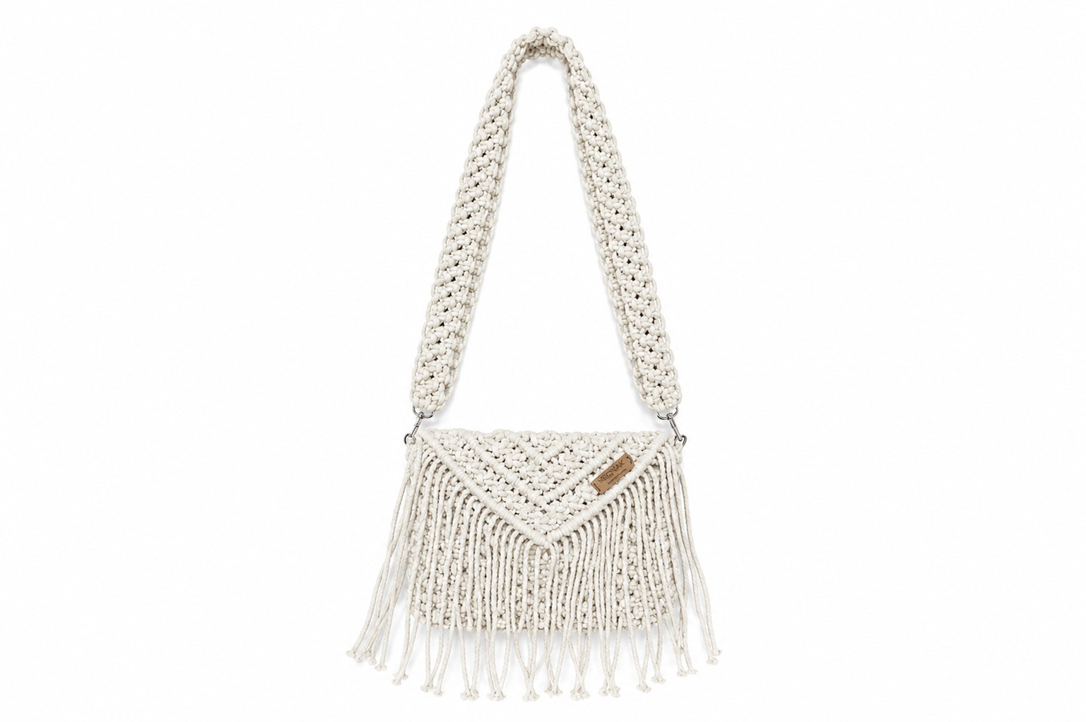 Beige Fringe Macramé Shoulder Bag