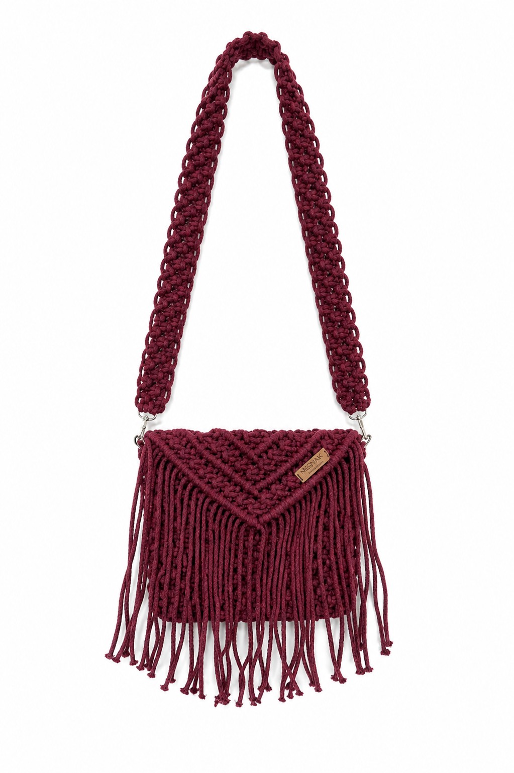 Burgundy Fringe Macramé Shoulder Bag