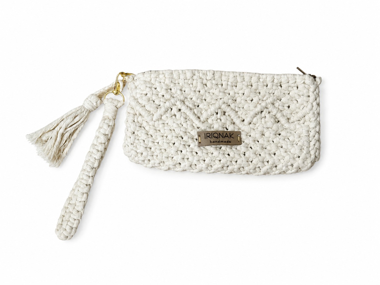 Beige Signature Macramé Wristlet