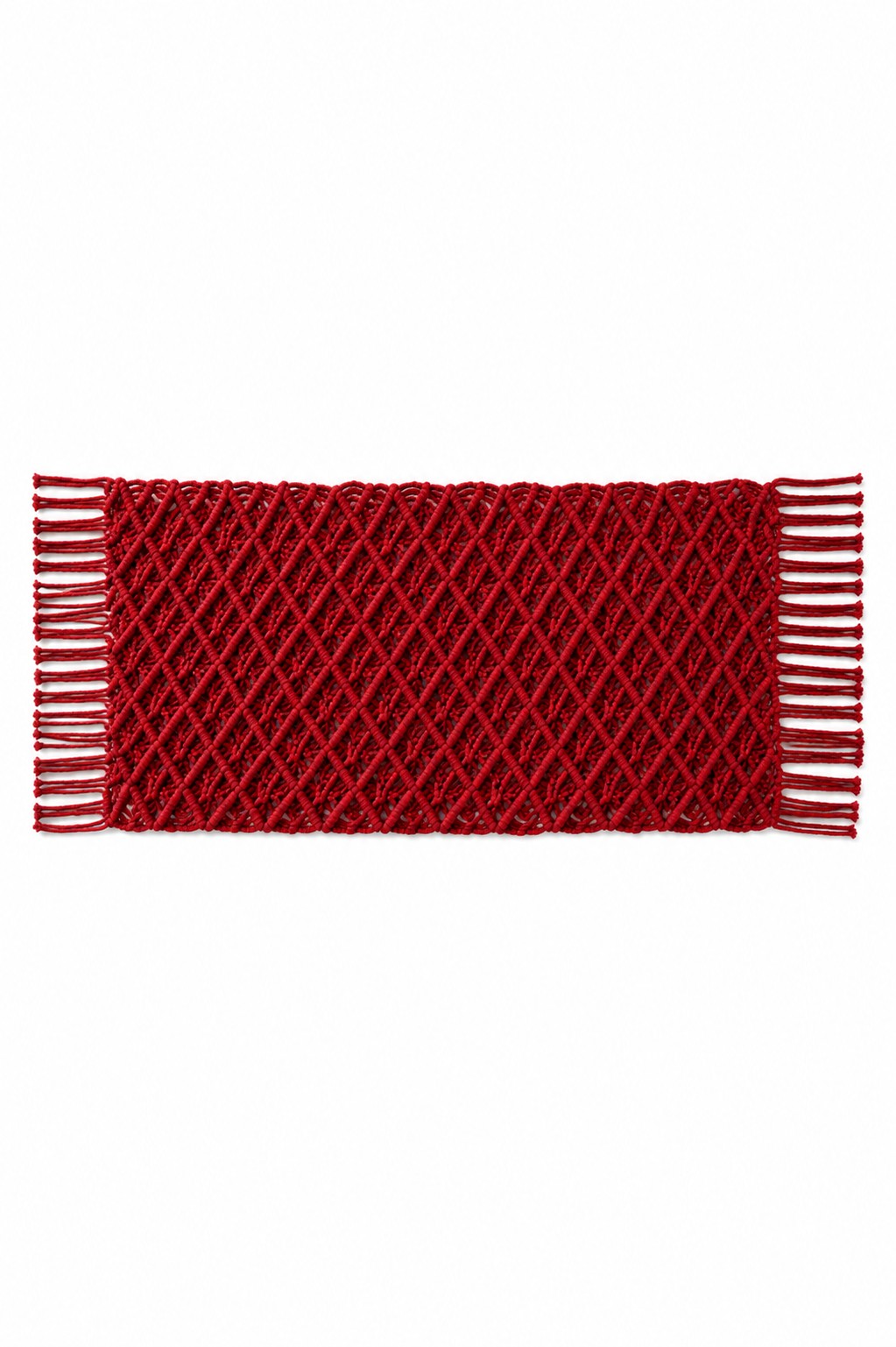 Burgundy Macramé Table Decor – Handwoven Artisan Table Runner 70cm