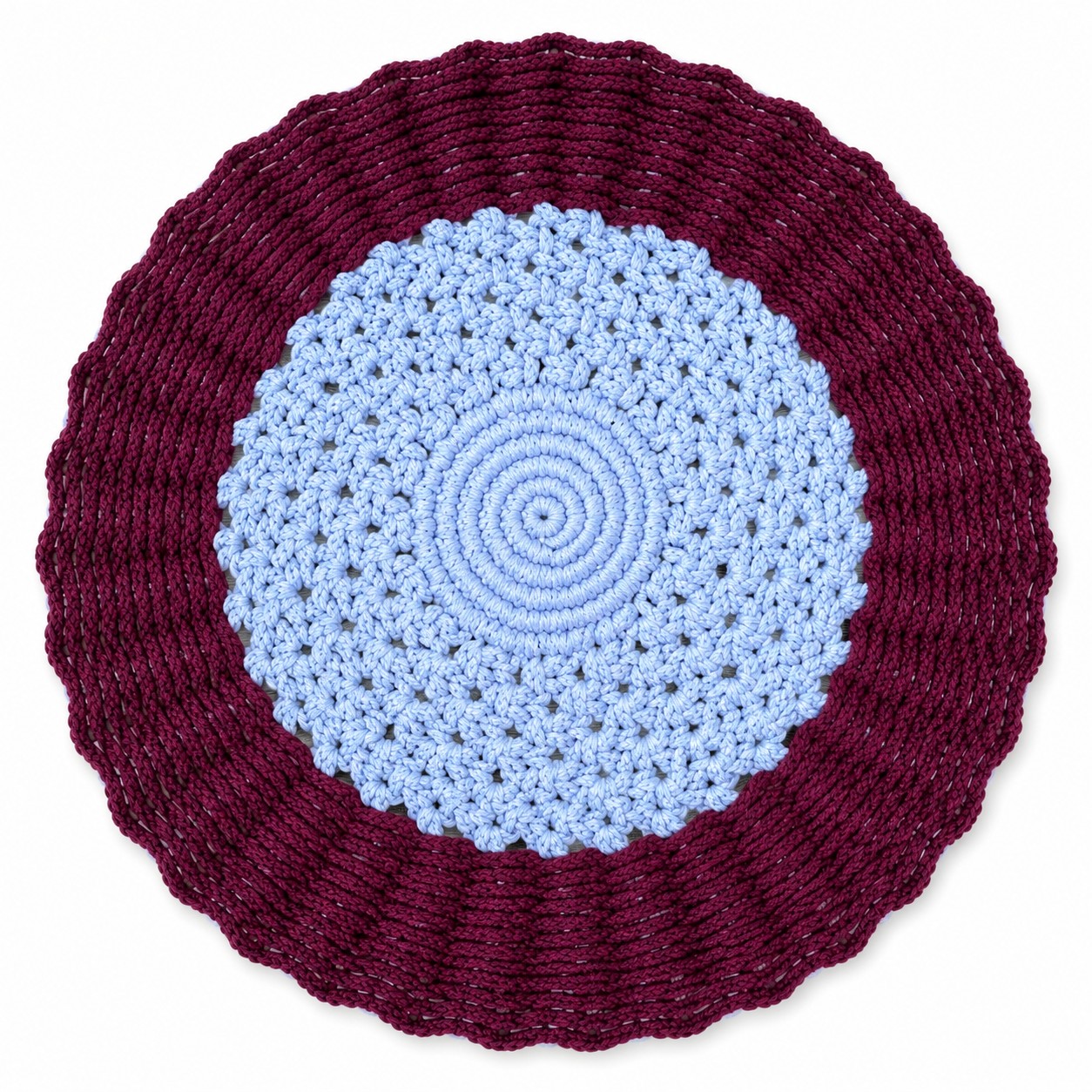 Burgundy & Blue Handcrafted Round Macramé Table Décor Dual Tone 30cm