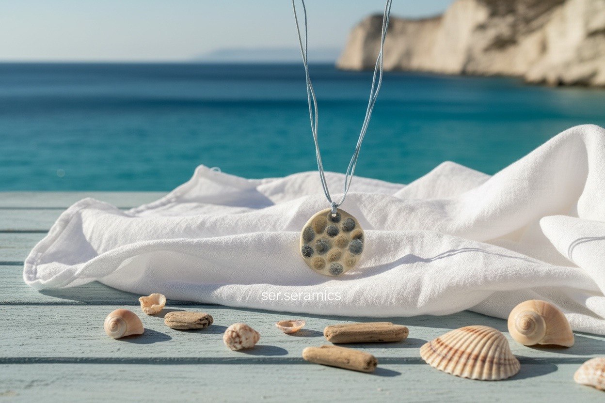 Handcrafted Textured Ceramic Indented Pendant Necklace