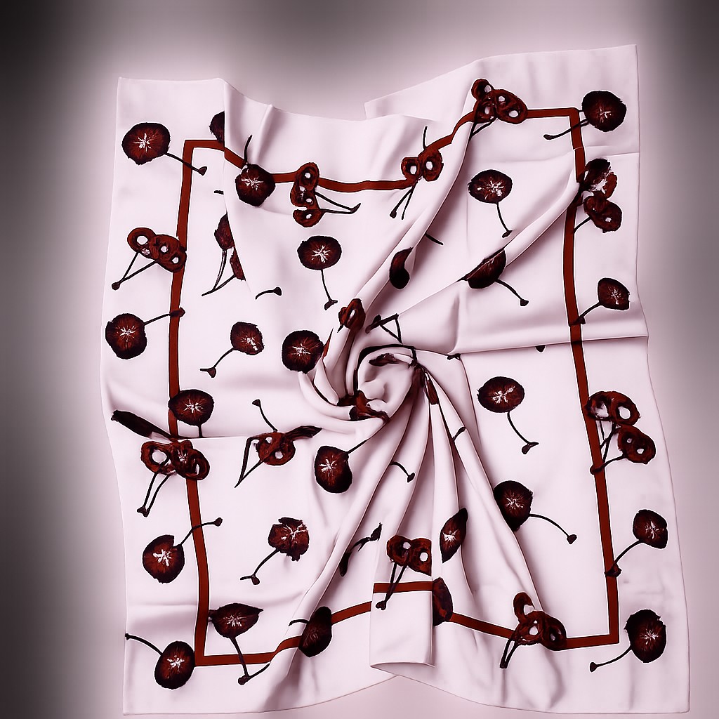 Pink & Burgundy Cherry Notes Silk Scarf