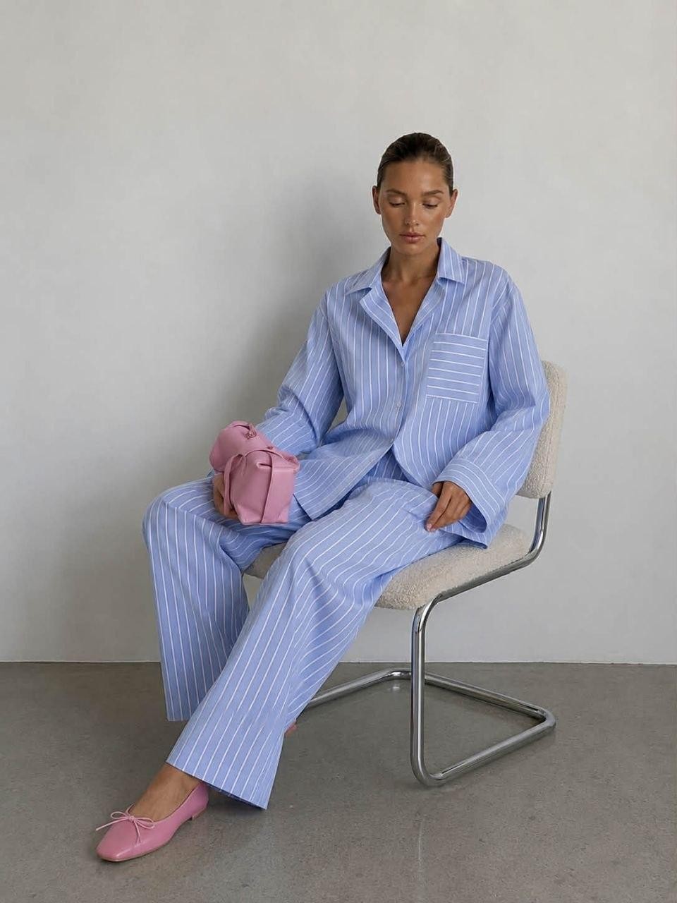 Women’s Blue Striped Cotton Two-Piece Summer Set