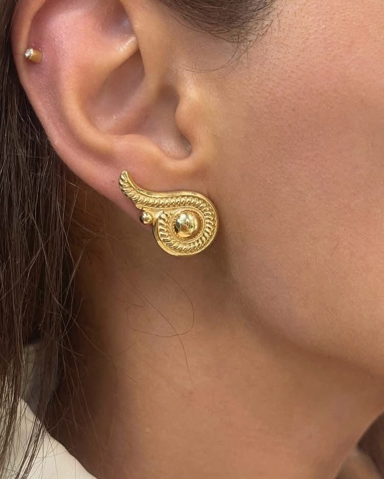 Handcrafted Gold-Tone Swirling Owl Eye Statement Earrings