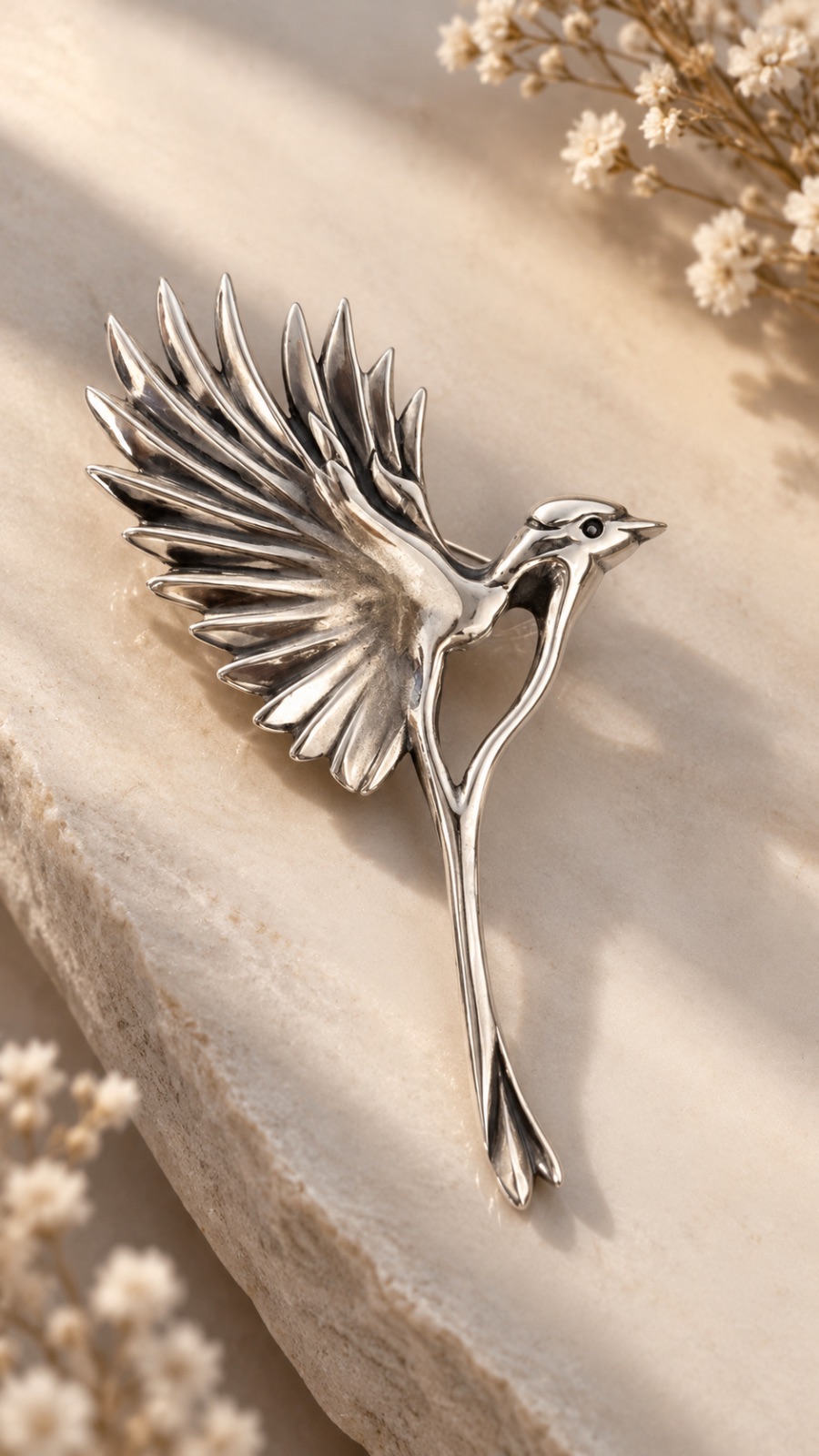 Handcrafted Titar Birds of Paradise Sterling Silver Brooch 3