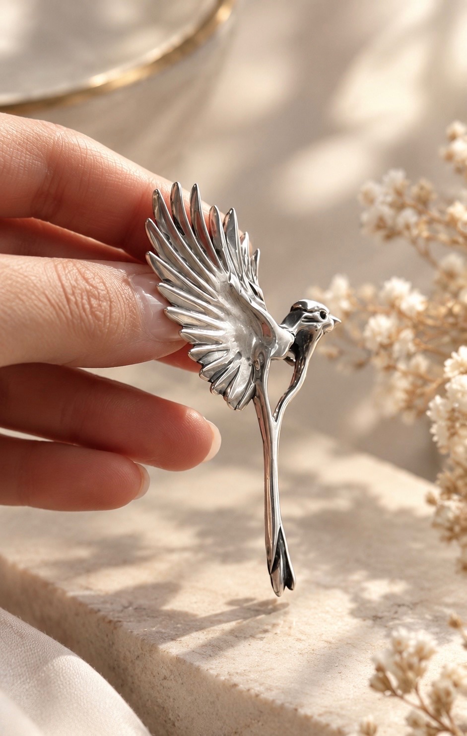 Handcrafted Titar Birds of Paradise Sterling Silver Brooch 2