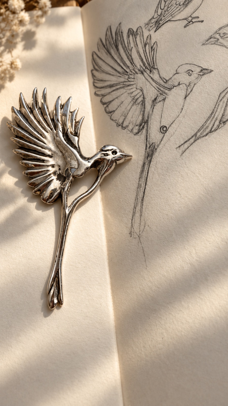 Handcrafted Titar Birds of Paradise Sterling Silver Brooch