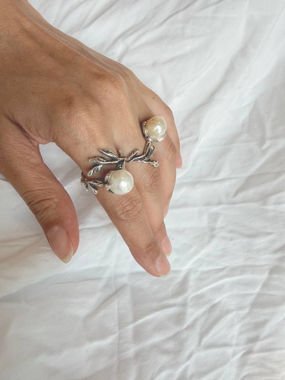 Couple's Silver Pearl Rings "Tsaghkunk" Collection 3