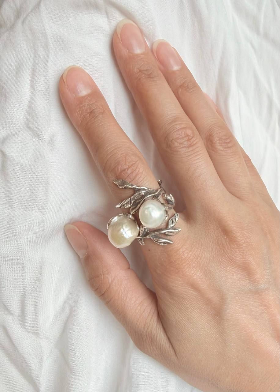 Couple's Silver Pearl Rings "Tsaghkunk" Collection 4