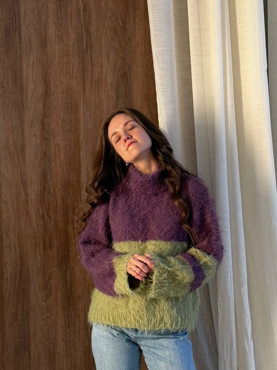 Fuzzy Color-Blocked Knit Sweater