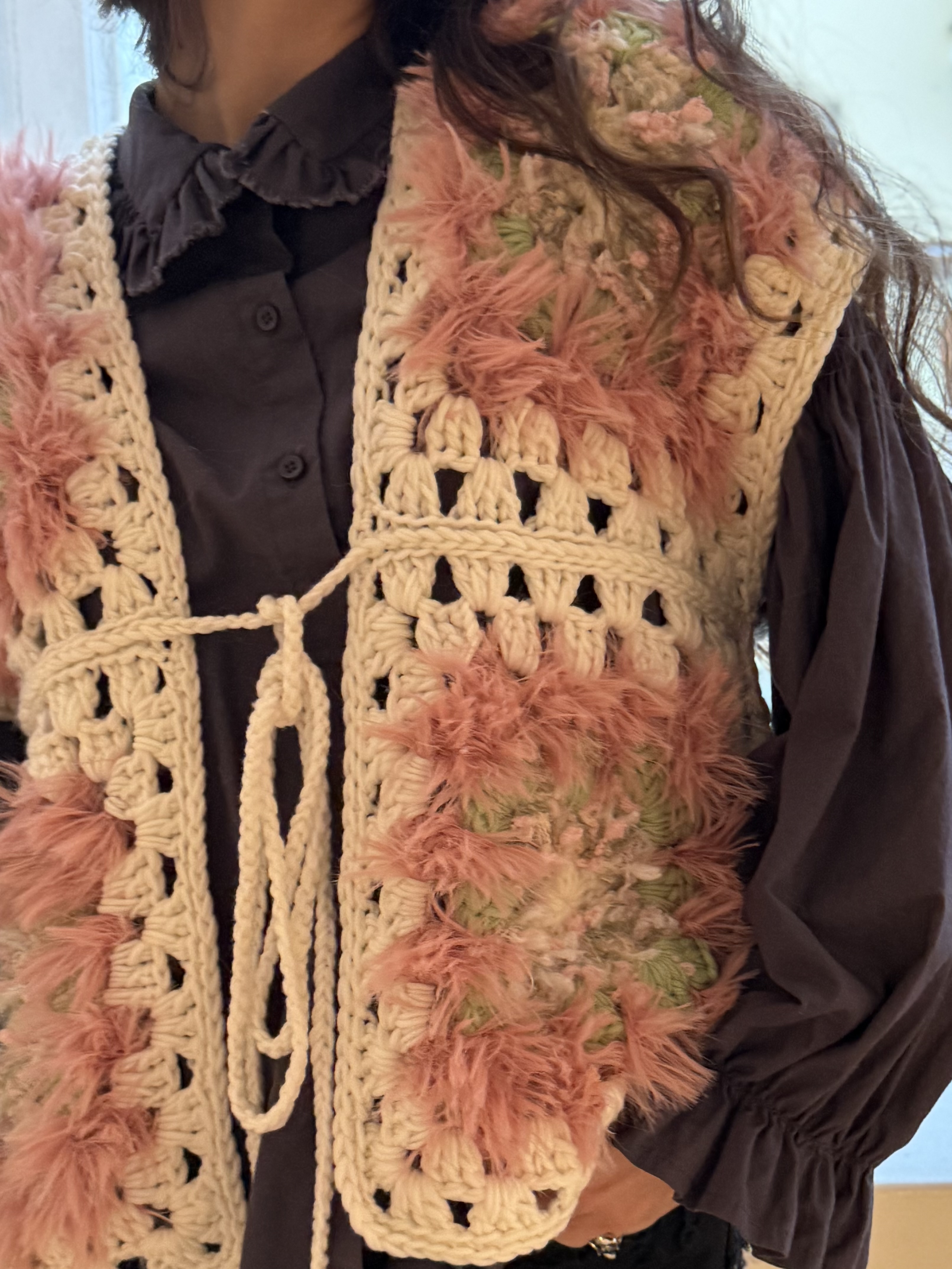 Fluffy Pink Furry Granny Square Crochet Vest 4