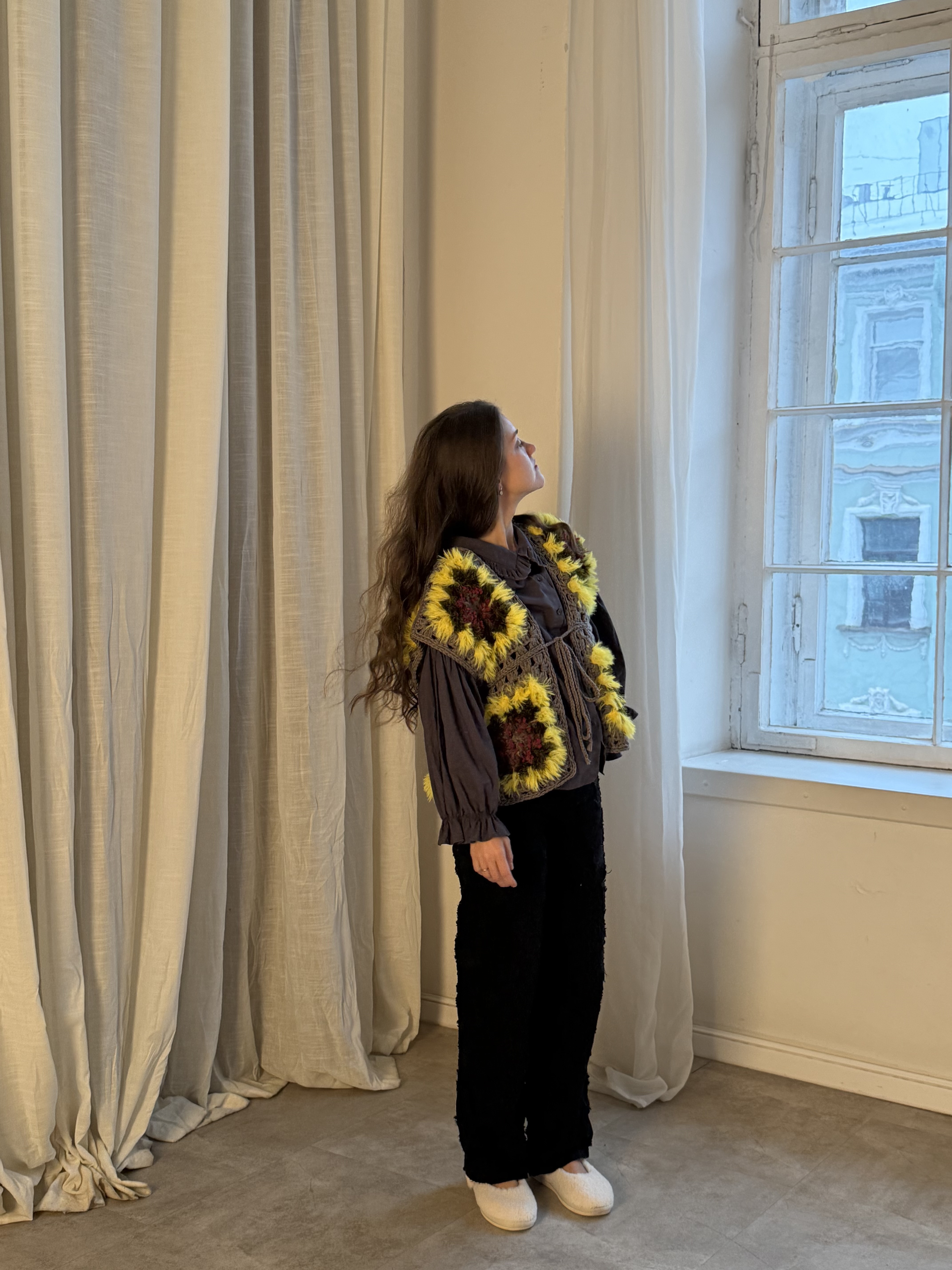 Floral Granny Square Crochet Tie-Front Vest 4