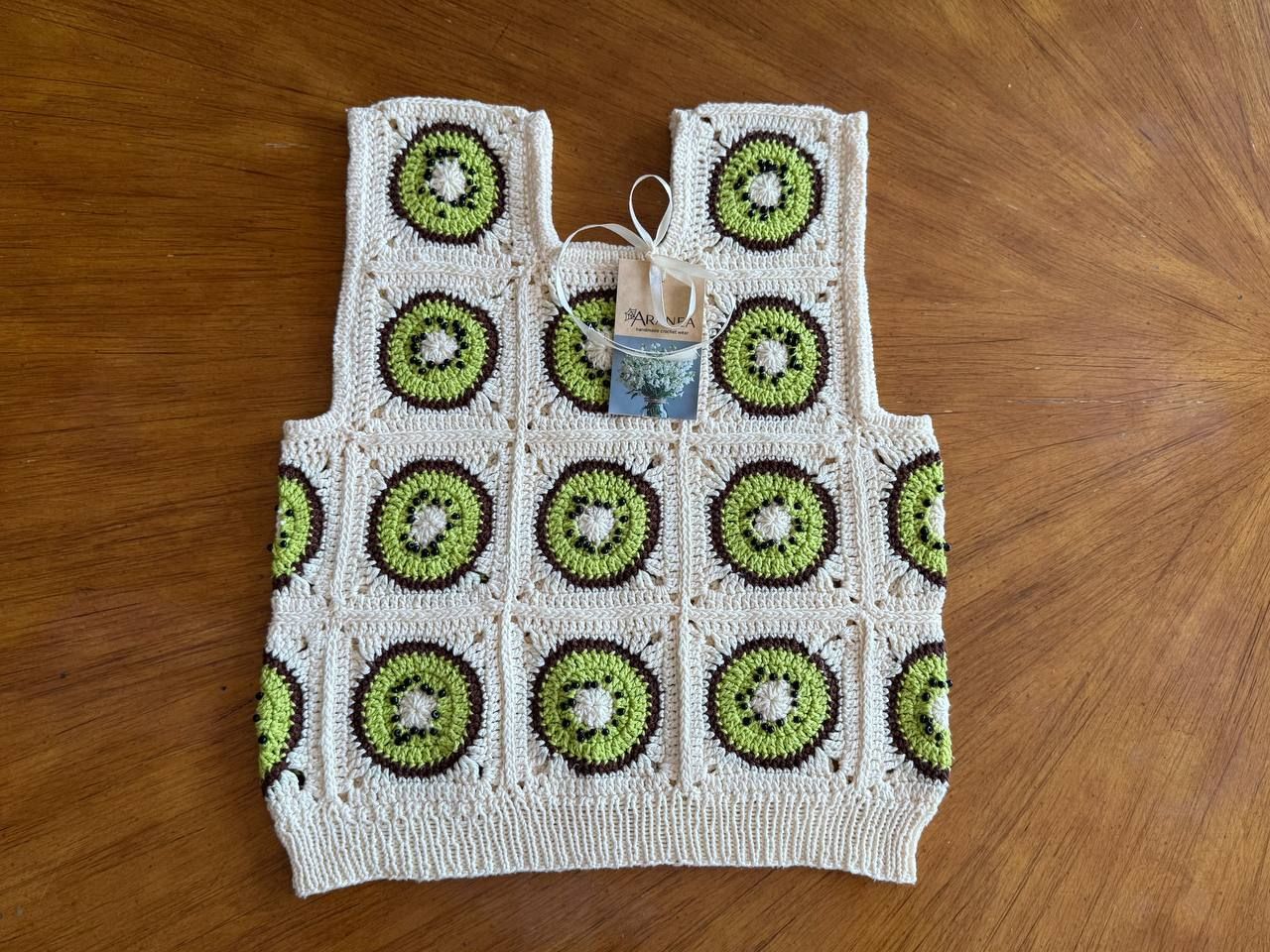 Kiwi Motif Granny Square Crochet Vest