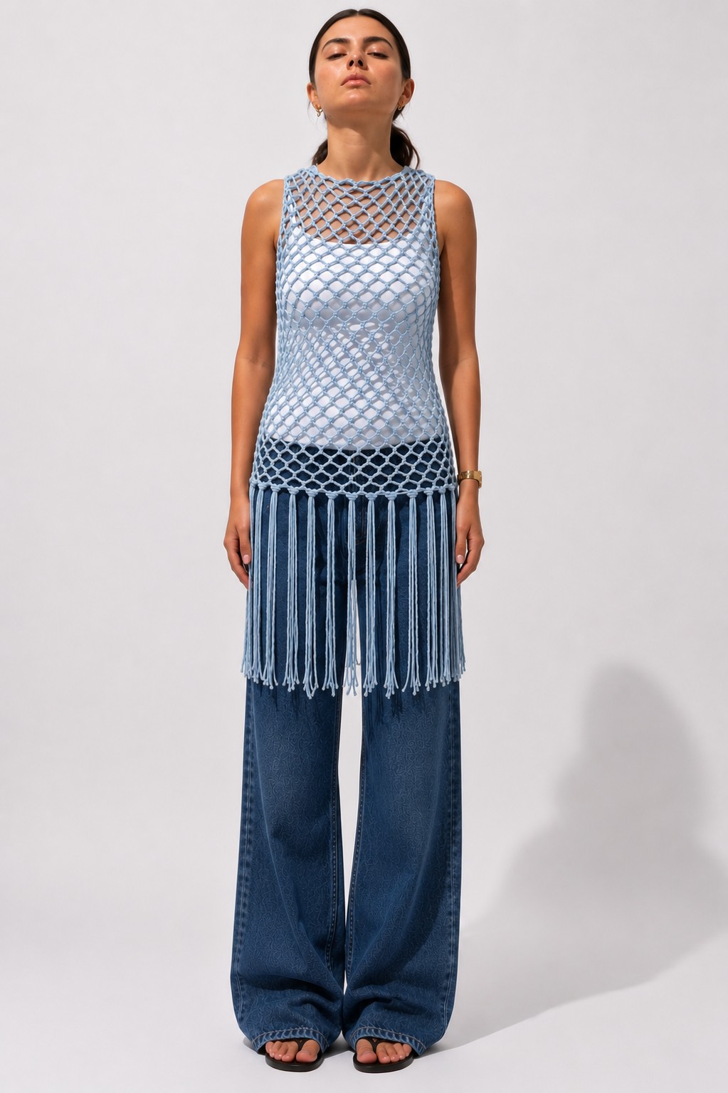 Sky Mesh Fringe Vest - Handmade Cotton Crochet Top | Serel